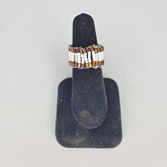 2 Tone Brown White Sead Bead Ring - Picture 2 of 6